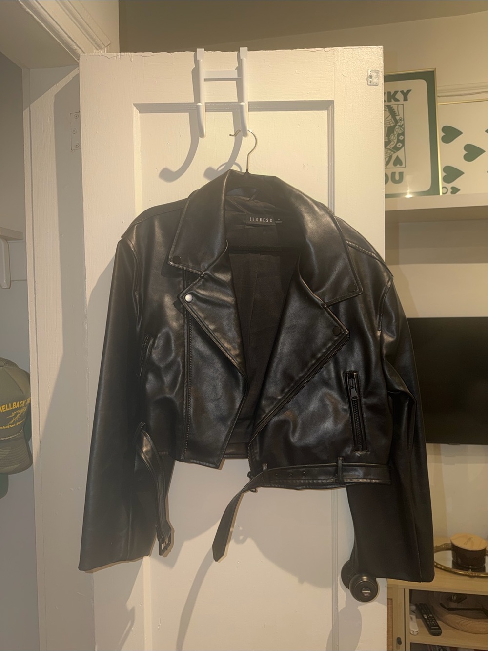 Lioness Cropped Black Faux Leather Moto Jacket